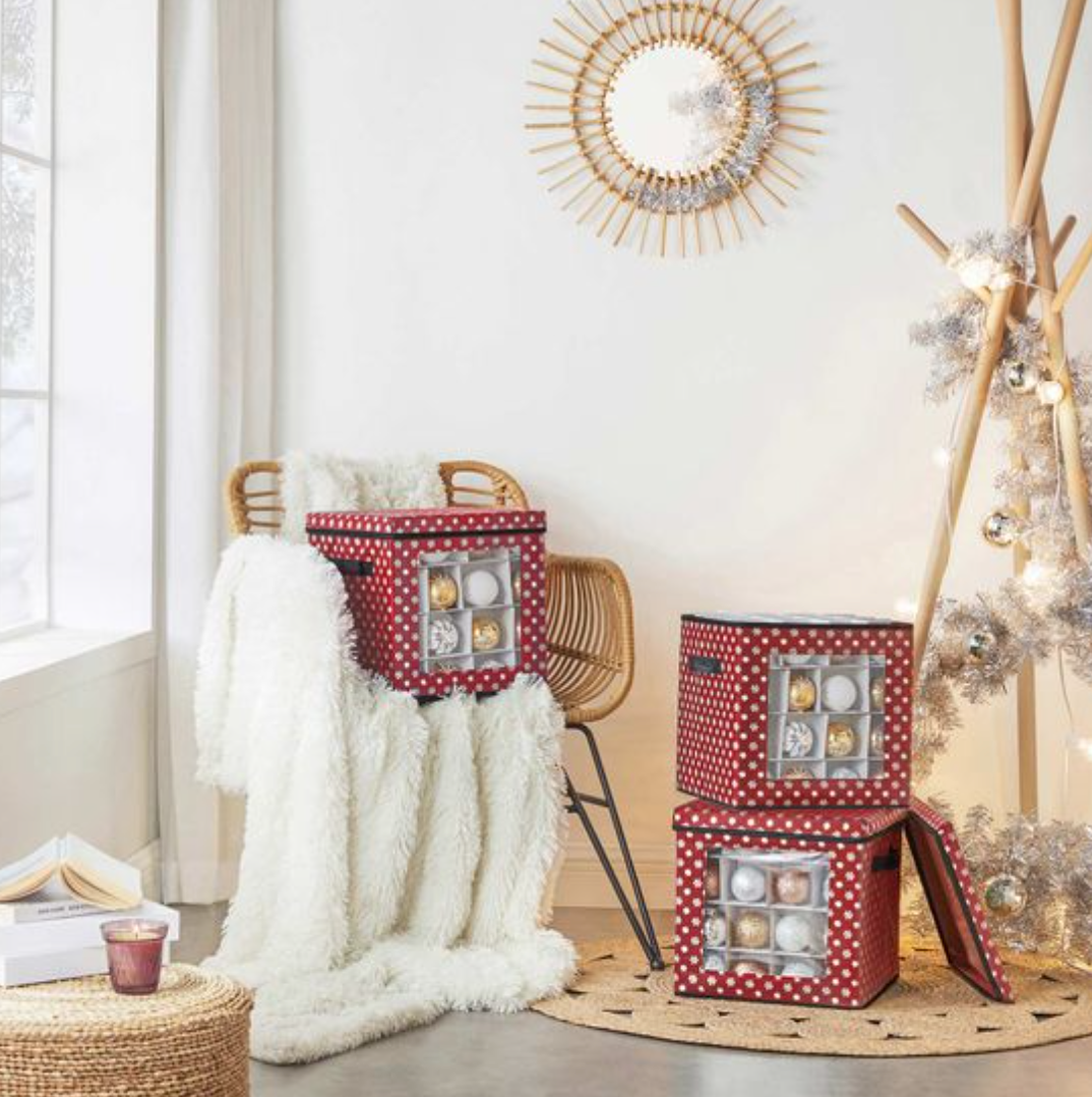 Nancy's Hamon Opbergdozen - Kerstballen - Set Van 3 - Opvouwbaar - 64 Vakjes Per Doos - Rood - 30,5 x 30,5 x 30,5 cm