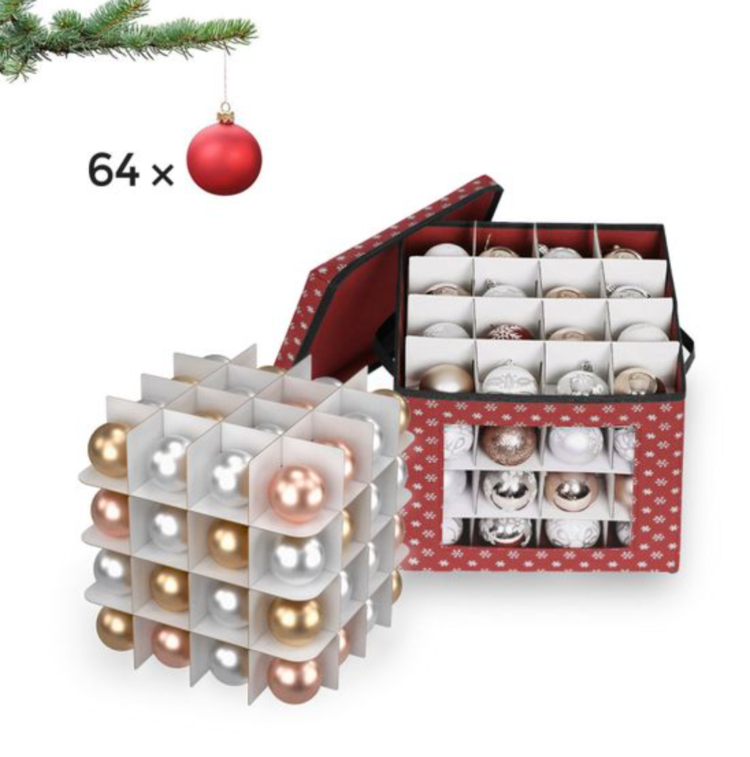 Nancy's Hamon Storage Boxes - Christmas Balls - Set of 3 - Foldable - 64 Compartments Per Box - Red - 30.5 x 30.5 x 30.5 cm
