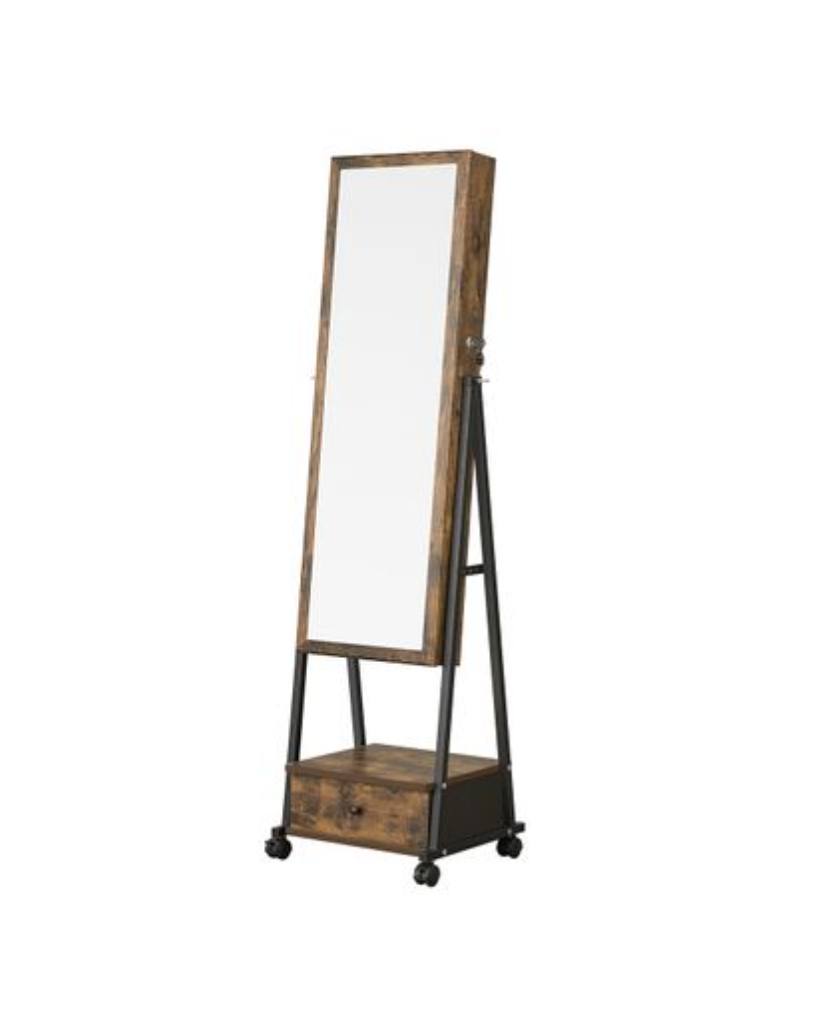 Nancy's Clement Sieradenspiegel - Sieradenkast - Spiegelkast - Juwelenkast - Bruin / Zwart - ± 40 x 35 x 150 cm