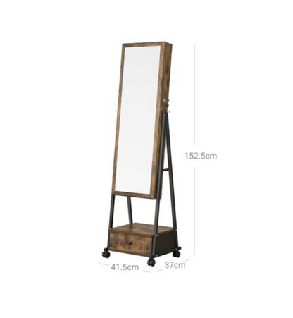 Nancy's Clement Sieradenspiegel - Sieradenkast - Spiegelkast - Juwelenkast - Bruin / Zwart - ± 40 x 35 x 150 cm