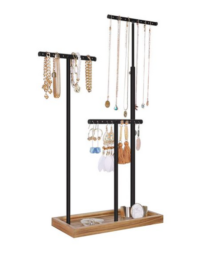 Nancy's Clearys Jewelry Stand - T-Shaped - Storage - Brown - Black/White - Pine wood - Metal - 25 x 11.8 x (41.5-56.5) cm
