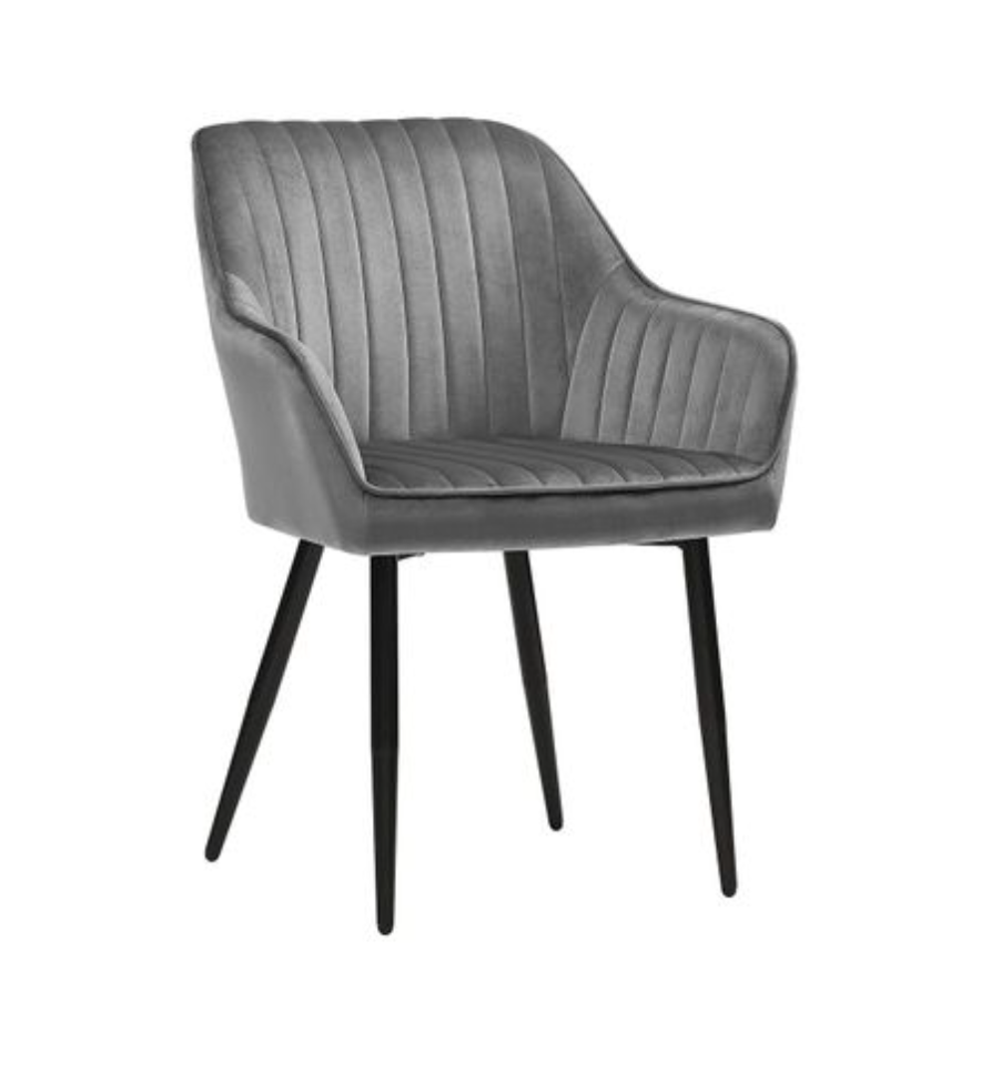 Nancy's Halfway Eetkamerstoelen - Fauteuil - Set Van 2 - Grijs / Zwart - Fluweel / Staal