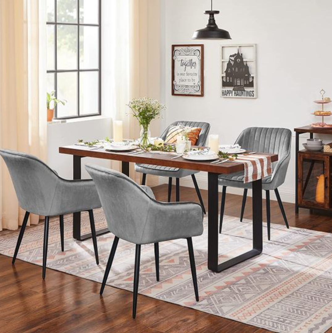 Nancy's Halfway Eetkamerstoelen - Fauteuil - Set Van 2 - Grijs / Zwart - Fluweel / Staal