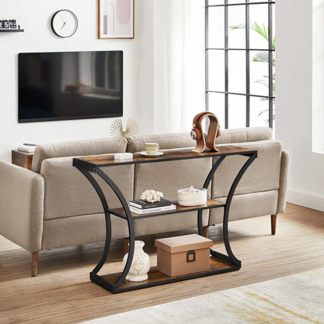 Nancy's Hall Consoletafel - Dressoir - Sidetable - Industrieel - Bruin - Zwart - Bewerkt Hout - Staal - 120 x 30 x 80 cm