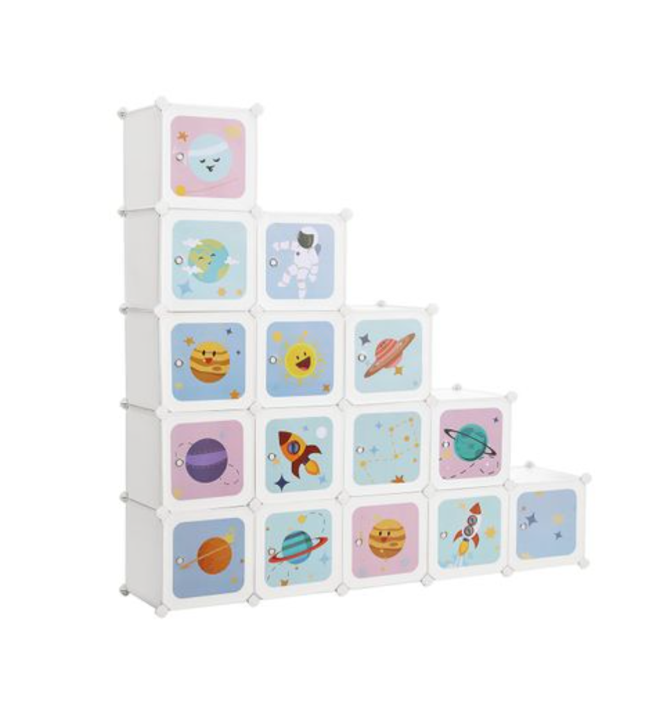 Boîtes de rangement Nancy's Hallam - Meuble de rangement - Chambre d'enfant - 16 cubes - Plastique - Blanc - Design ludique - 123 x 31 x 123 cm