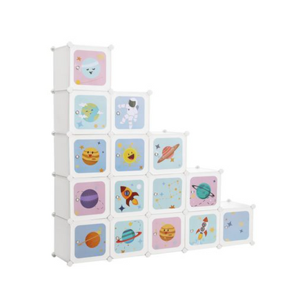 Nancy's Hallam Opbergdozen - Opbergkast - Kinderkamer - 16 Kubussen - Plastic - Wit - Speels Design - 123 x 31 x 123 cm