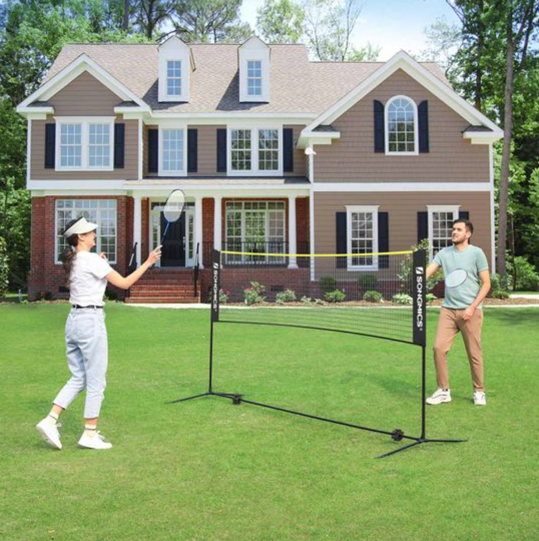 Nancy's Hyman Badmintonnet - Volleybalnet - Tennisnet - Hoogte Verstelbaar - Draagtas - Metaal - Zwart - Geel - 4 M