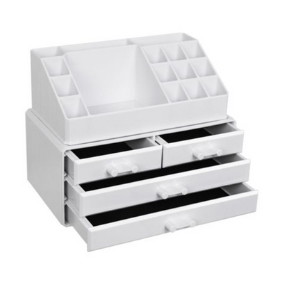 Nancy's Cutler Make-Up Organizer - Make-Up Storage - 4 Drawers - Open Compartments - White - Acrylic - 24 x 13.5 x 18.5 cm