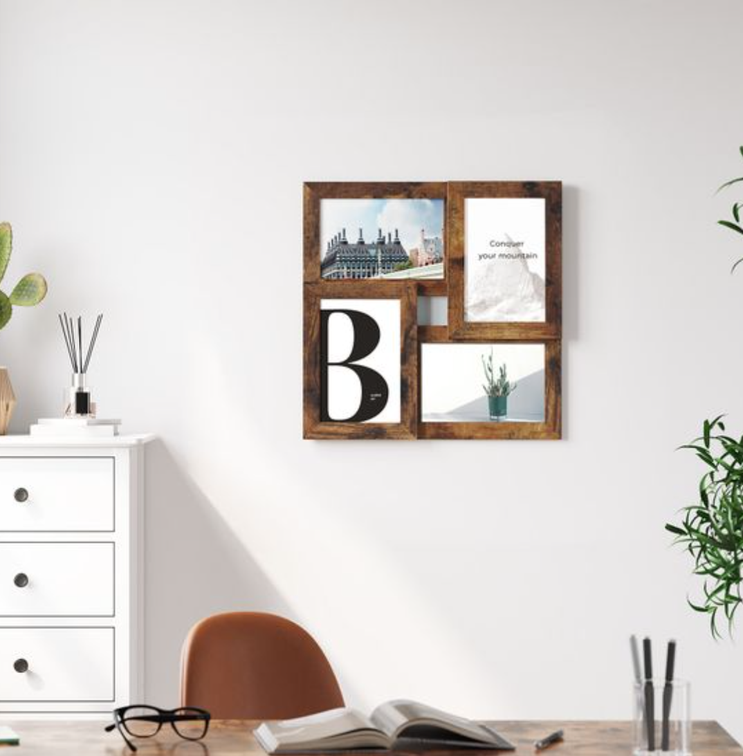 Nancy's Foley Brook Collage Fotolijst - Wandlijst met Standaard - voor 4 Foto's - Vintage Bruin - Elk 10 x 15 cm