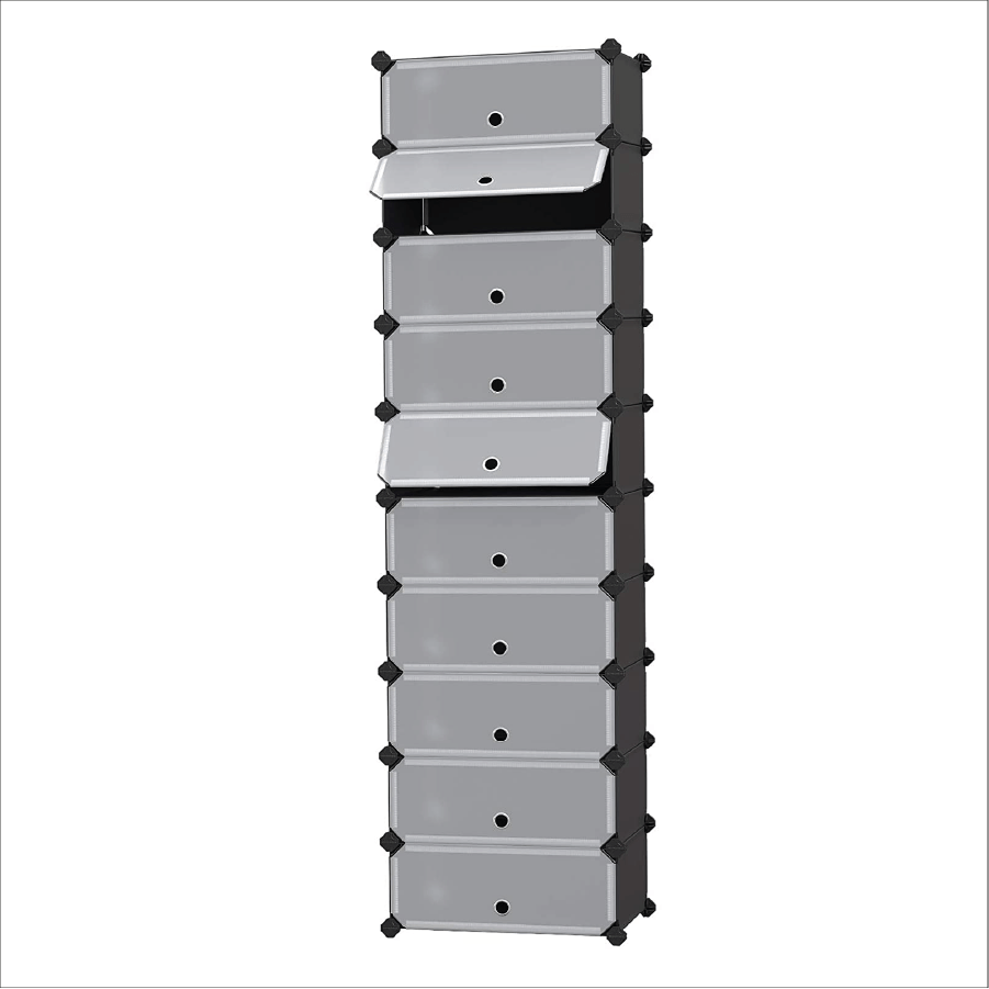 Nancy's 10 Shoe Boxes - Plastic shoe rack - Storage rack - Wardrobe - Black - 40 x 30 x 17 cm per compartment