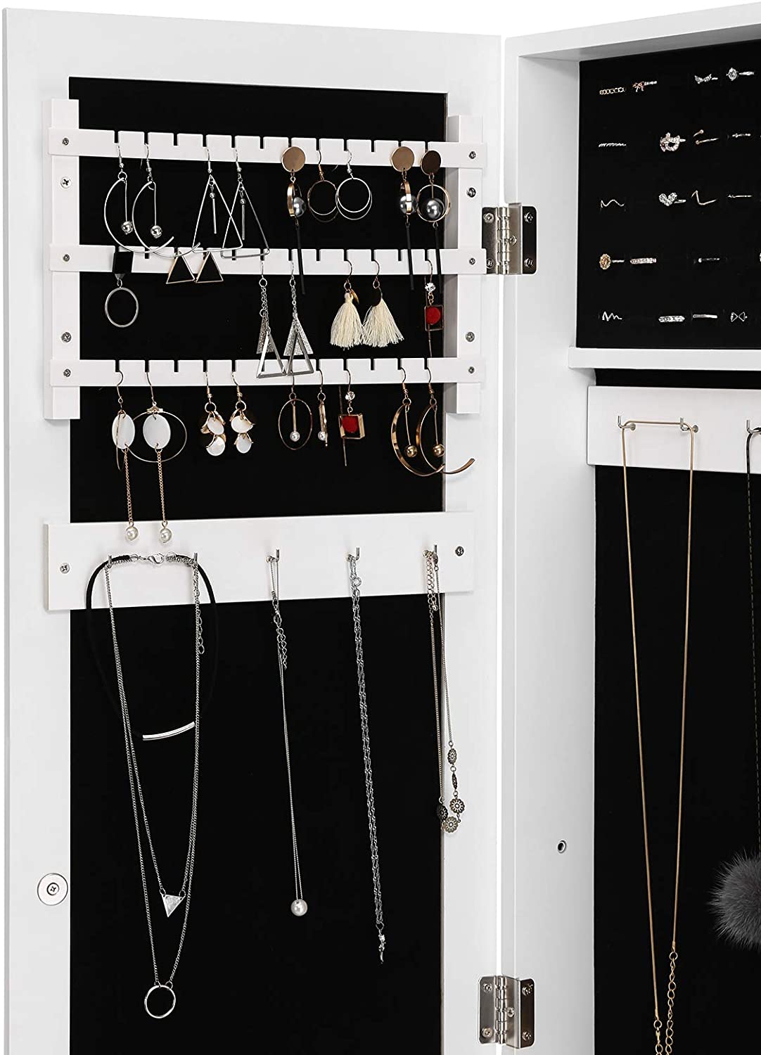 Nancy’s Flynns Sieradenkast met Spiegel – Sieraden Opslag - Vrijstaand – Wit – 35,5 x 153 x 35 cm