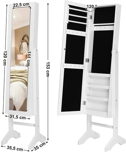 Nancy’s Flynns Sieradenkast met Spiegel – Sieraden Opslag - Vrijstaand – Wit – 35,5 x 153 x 35 cm