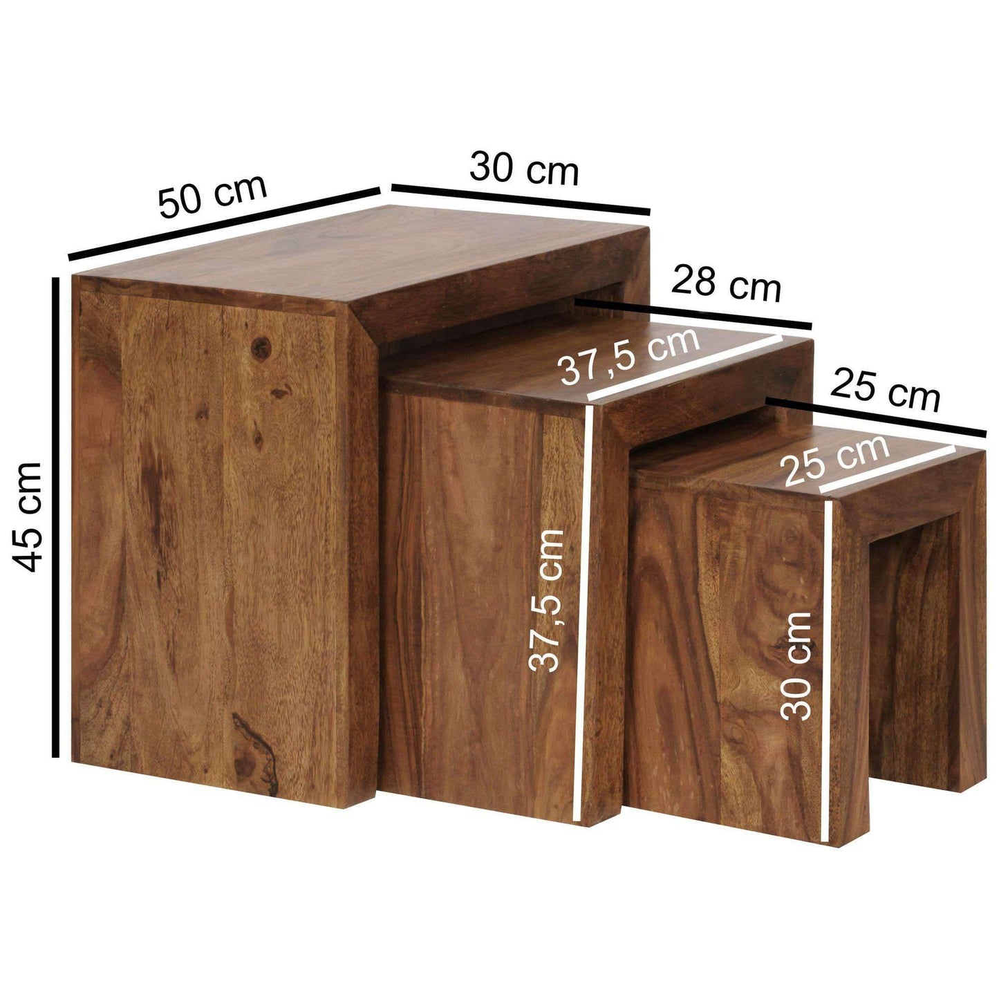 Nancy's Rosehill Table d'appoint en bois massif, ensemble de 3 - Tables d'appoint en sheesham - Table - Tables d'appoint