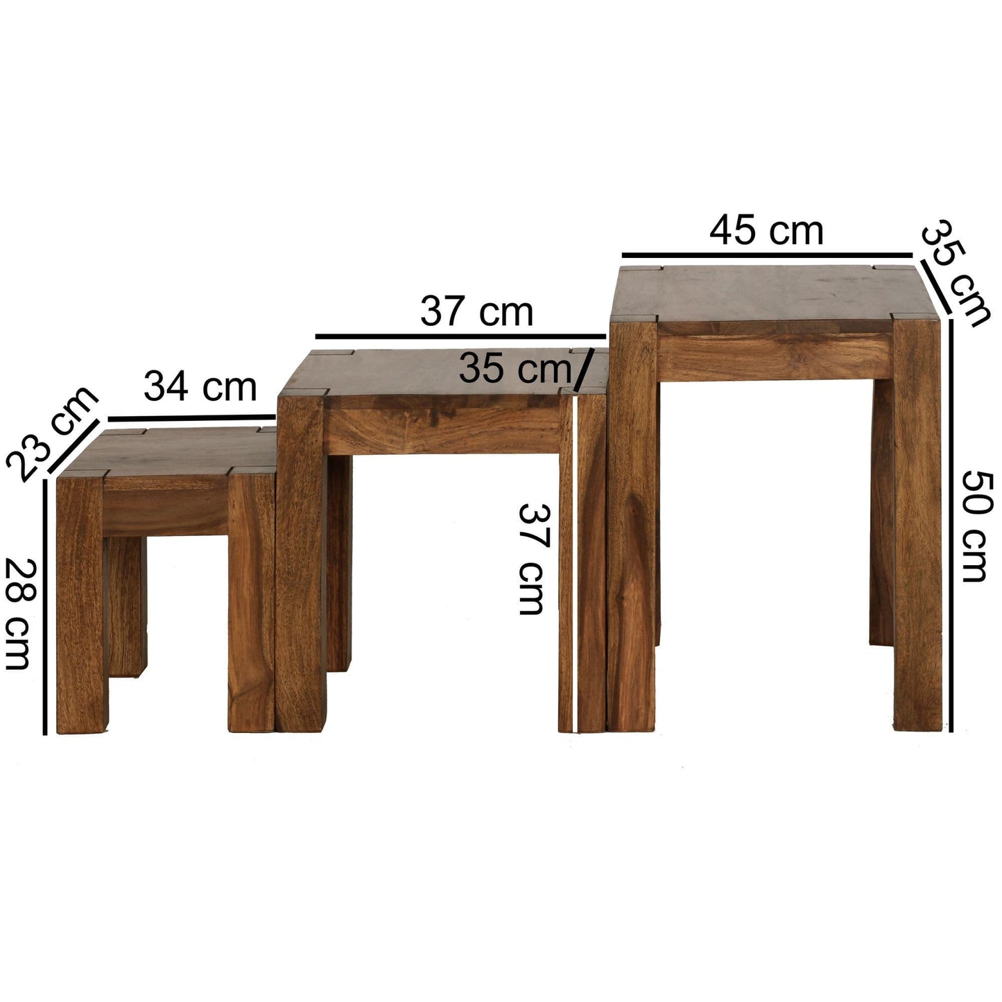 Ensemble de 3 tables d'appoint en bois massif Portage de Nancy - Tables d'appoint en sheesham - Tables - Tables d'appoint
