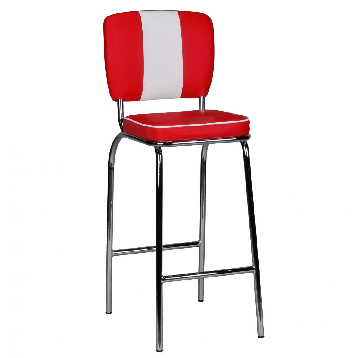 Nancy's Westgate Luxe Retro Barkruk - Vintage Barkruk - Amerikaanse Eetbarstoel - Rood / Wit - Lederlook