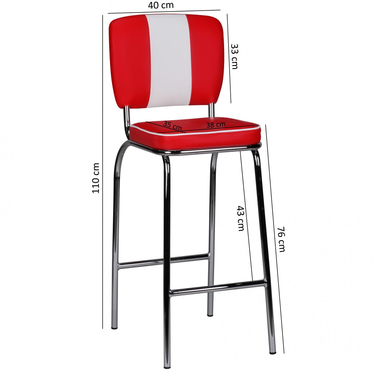 Nancy's Westgate Luxe Retro Barkruk - Vintage Barkruk - Amerikaanse Eetbarstoel - Rood / Wit - Lederlook