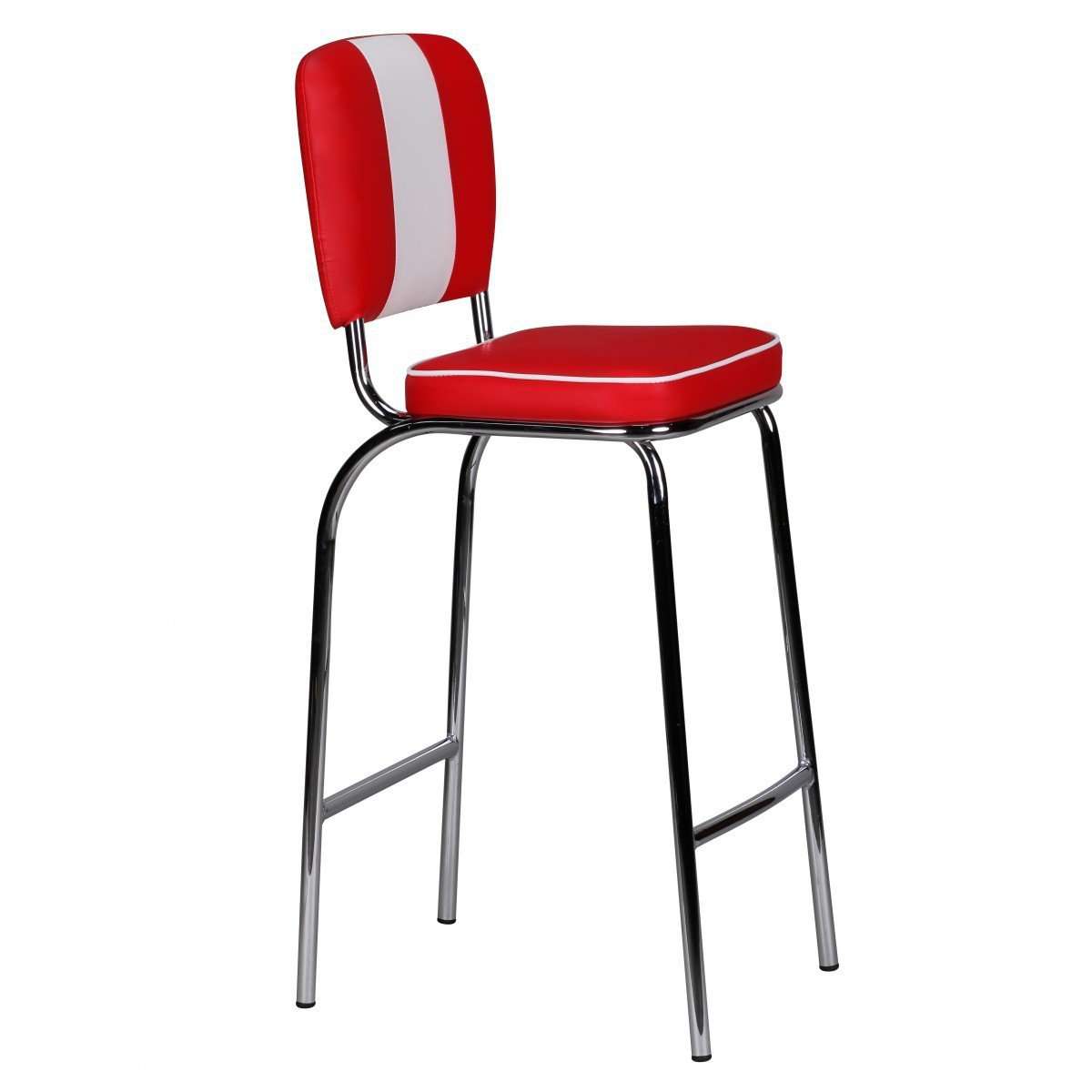 Nancy's Westgate Luxe Retro Barkruk - Vintage Barkruk - Amerikaanse Eetbarstoel - Rood / Wit - Lederlook