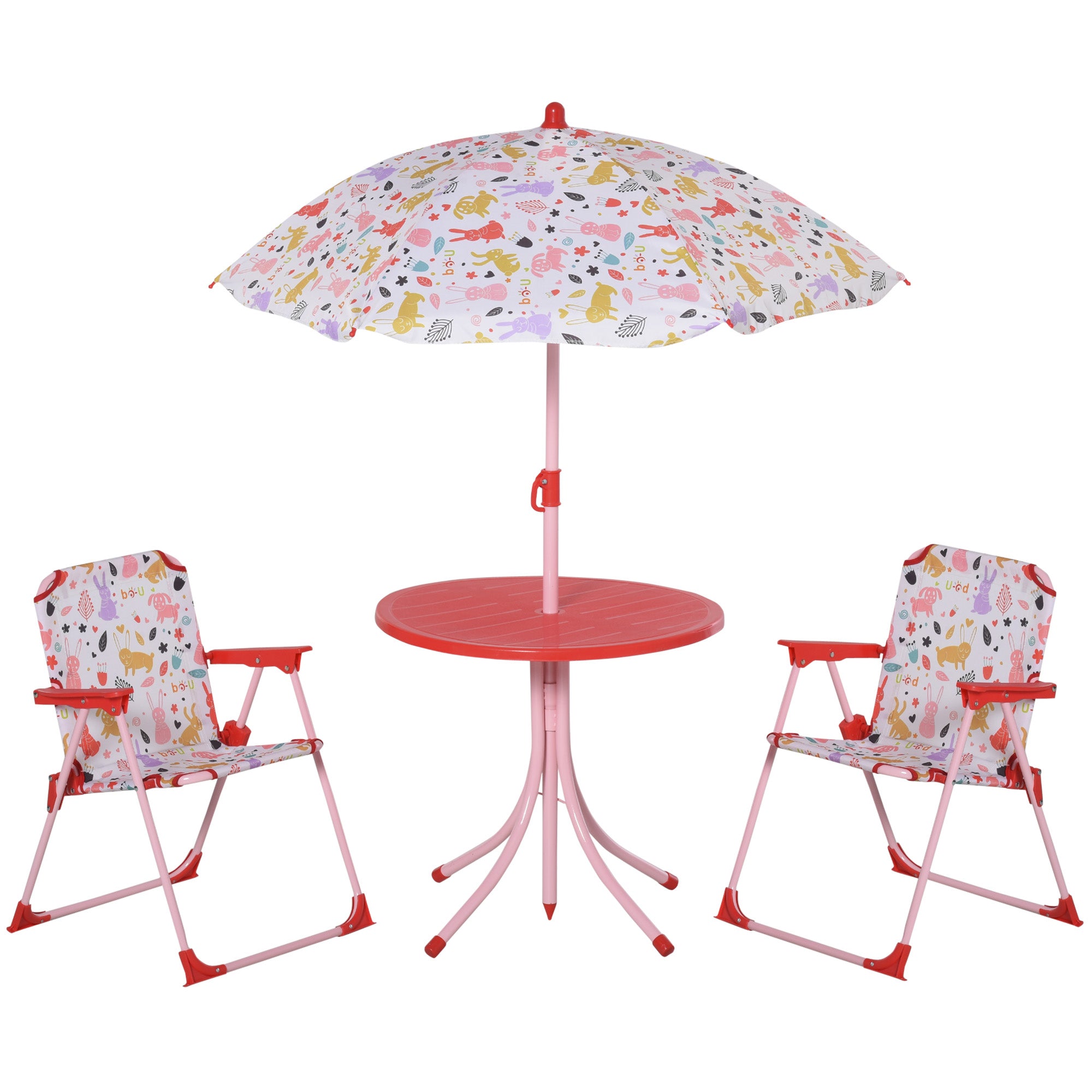 Groupe de sièges pour enfants Shoshoni de Nancy - Table de jardin - Chaises pliantes - Avec parasol - Métal - Rouge