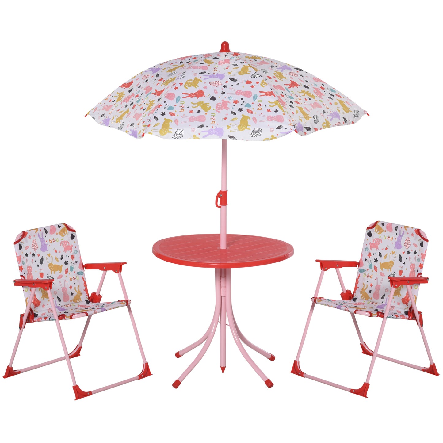 Nancy's Shoshoni Kinderzitgroep - Tuintafel - Klapstoelen - Met Parasol - Metaal - Rood