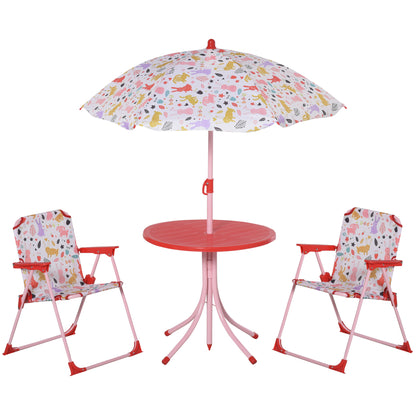 Nancy's Shoshoni Kinderzitgroep - Tuintafel - Klapstoelen - Met Parasol - Metaal - Rood