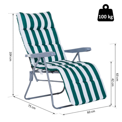 Nancy's Cary Garden Chairs - Lounger - Set of 2 - Collapsible - 5 Positions - Adjustable - Green - White - 60 x 75 x 104 cm