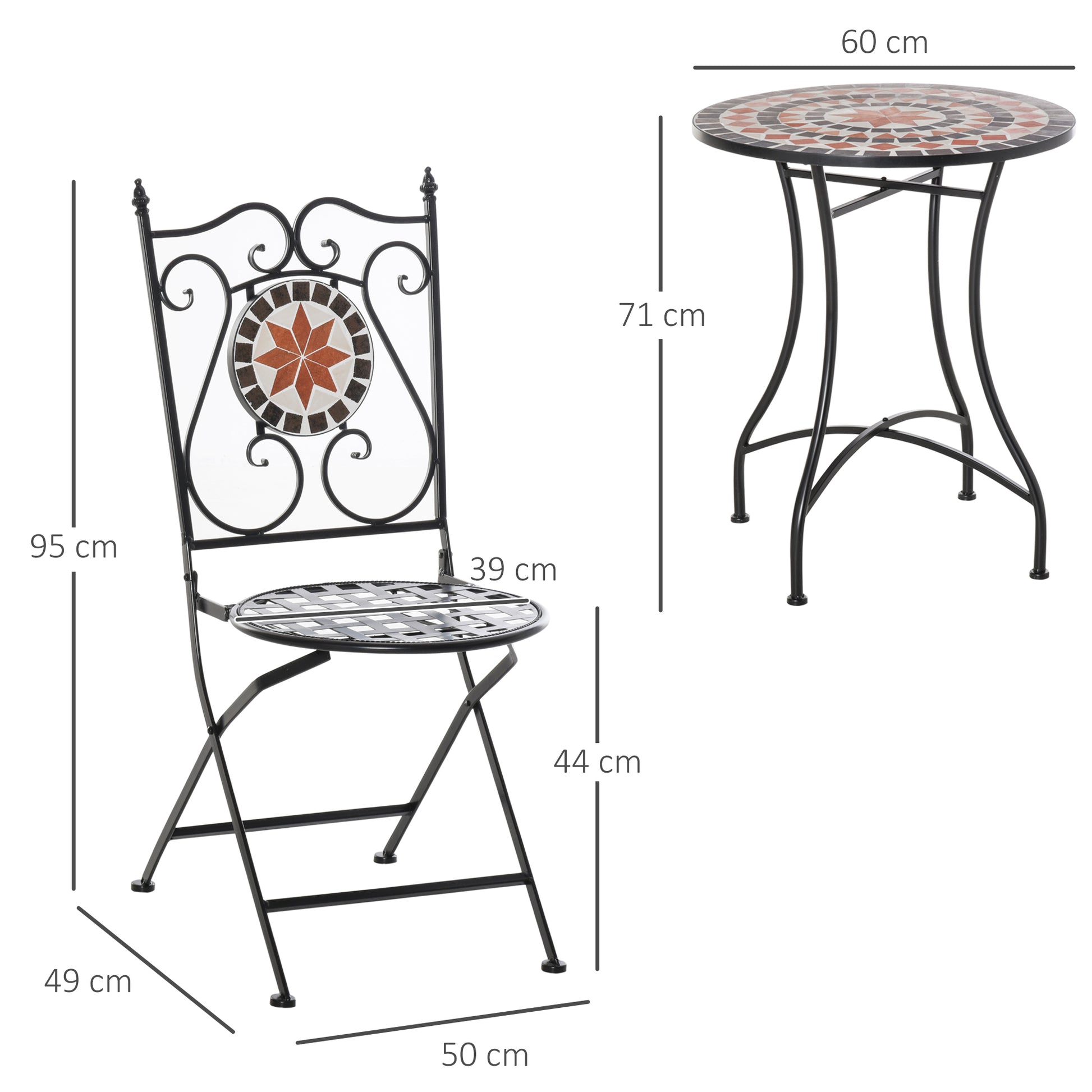 Nancy's Bettendorf Tuinsetgroep- Bistroset - 3-Delig Mozaiektafel - 2 Opklapbare Stoelen - Metaal - Veelkleurig
