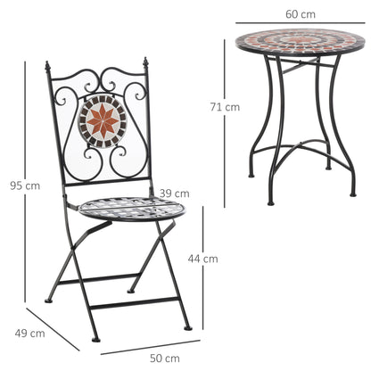 Nancy's Bettendorf Tuinsetgroep- Bistroset - 3-Delig Mozaiektafel - 2 Opklapbare Stoelen - Metaal - Veelkleurig