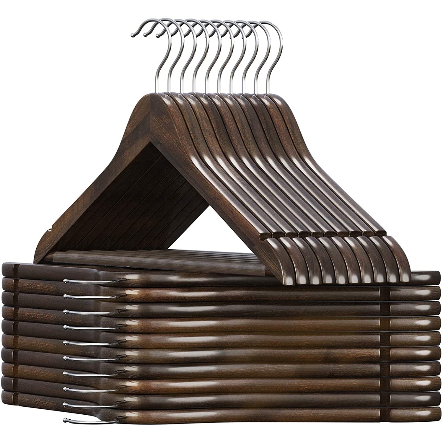 Nancy's Houten Kledinghanger Set 20 Stuks - Draaibare Haak - Kledinghangers - Walnoot
