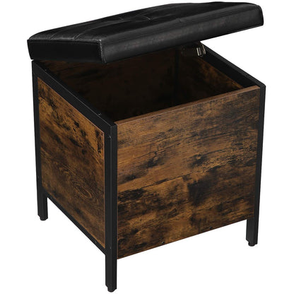 Nancy's Wenatchee Hocker - Tabouret avec espace de rangement - Banc à chaussures - Repose-pieds - Simili cuir et bois - Industriel - Marron/Noir - 40 x 40 x 50 cm 