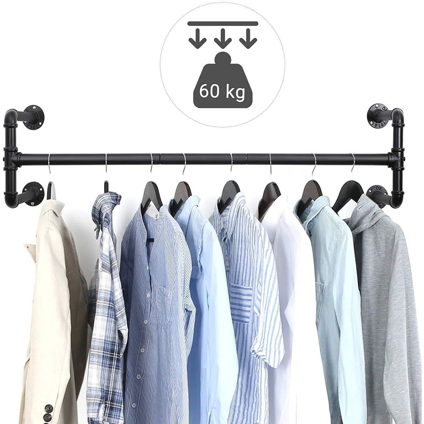 Nancy's Sonora Industrial Coat Rack - 2 Clothes Rails on the Wall - Clothes Rail - Black - 110 x 30 x 29.3 cm