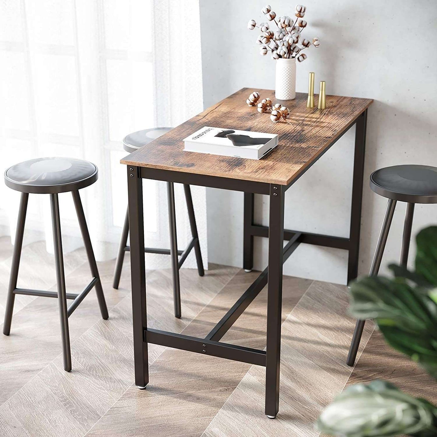Nancy's Huraba Houten Bartafel - Vintage Keukentafel – Hoge Tafel - Bruin / Zwart - 120 x 60 x 90 cm