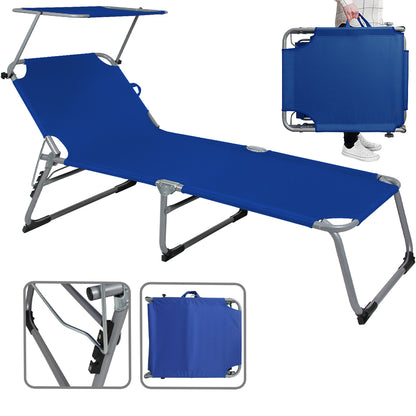 Nancy's Adel Ligstoel - Ligbed - Loungestoel - Tuinstoel - Relaxtoel - Opvouwbaar - Met Zonnekap - 195 x 60 x 30 cm