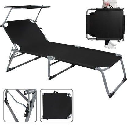 Nancy's Adel Ligstoel - Ligbed - Loungestoel - Tuinstoel - Relaxtoel - Opvouwbaar - Met Zonnekap - 195 x 60 x 30 cm