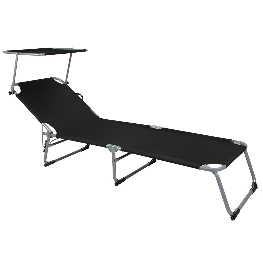 Nancy's Adel Ligstoel - Ligbed - Loungestoel - Tuinstoel - Relaxtoel - Opvouwbaar - Met Zonnekap - 195 x 60 x 30 cm