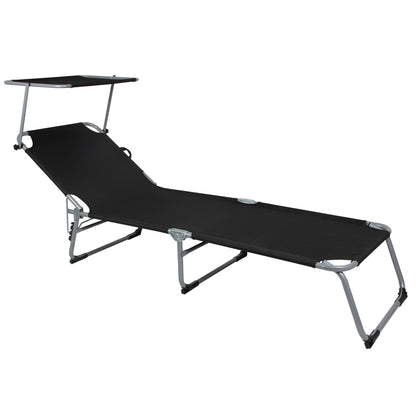 Nancy's Adel Ligstoel - Ligbed - Loungestoel - Tuinstoel - Relaxtoel - Opvouwbaar - Met Zonnekap - 195 x 60 x 30 cm