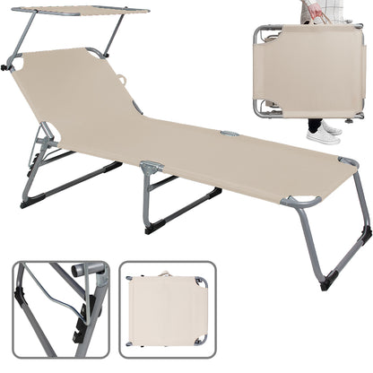 Nancy's Adel Ligstoel - Ligbed - Loungestoel - Tuinstoel - Relaxtoel - Opvouwbaar - Met Zonnekap - 195 x 60 x 30 cm