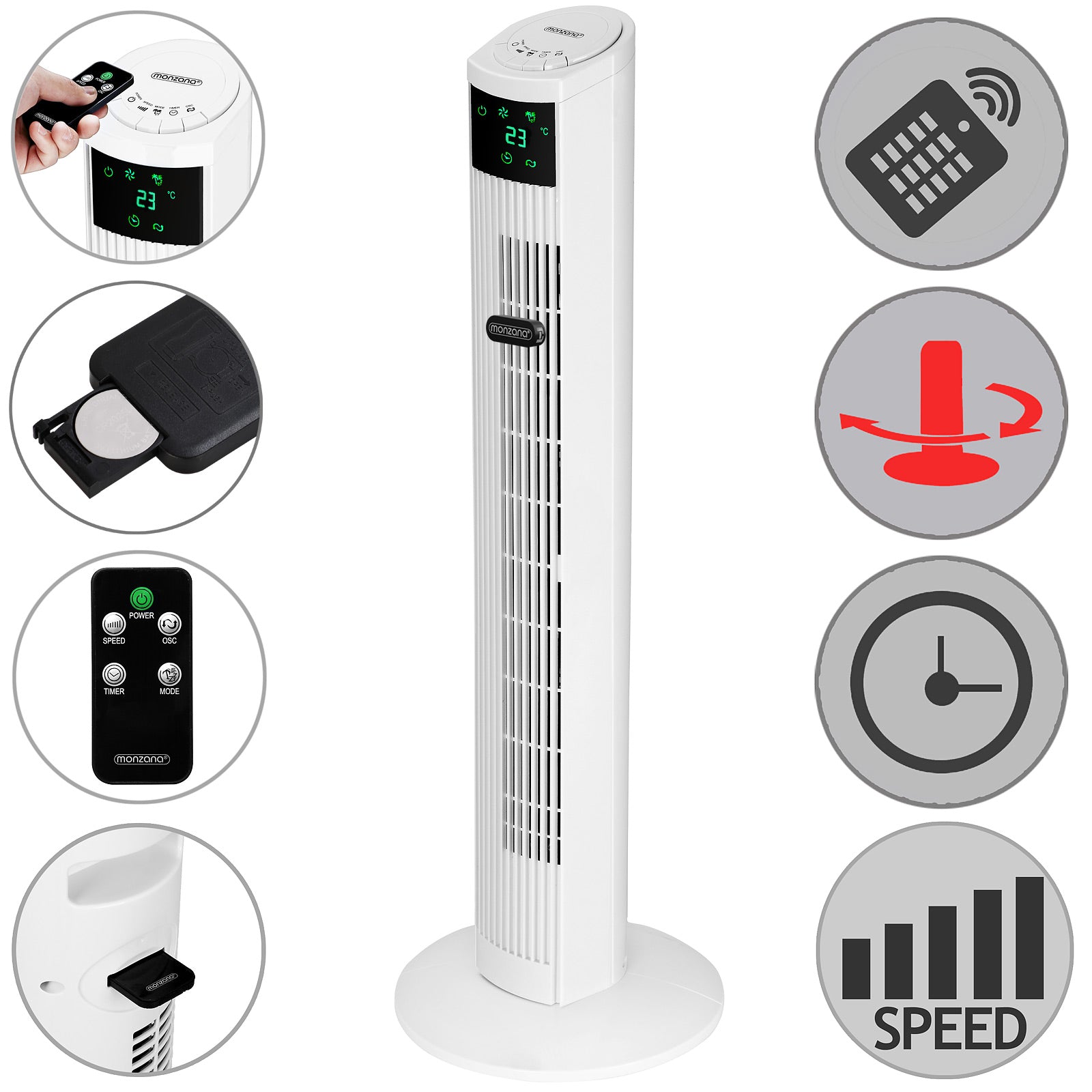 Nancy's River Park Tower Fan - Fan - Incl. Remote control - With display and turbo function - Fans - 32 x 96 x 32 cm