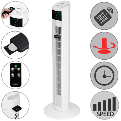 Nancy's River Park Torenventilator - Fan - Incl. Afstandsbediening - Met Display En Turbofunctie - Ventilatoren - 32 x 96 x 32 cm