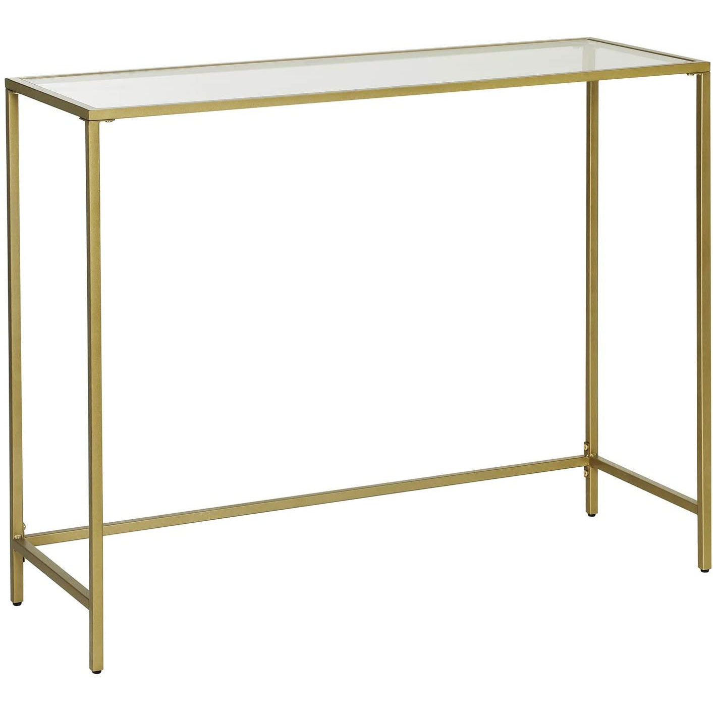 Nancy's Brighton Sidetable - Rechthoekige Glazen Tafel - Goud - Staal - Bijzettafel - Verstelbare Poten - 100 x 35 x 80 cm