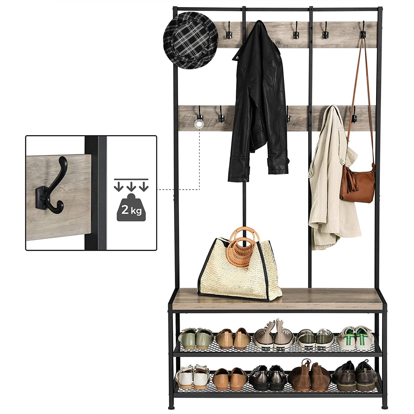 Nancy's Indian Head Park Industrial Wardrobe Rack with Coat Rack - Shoe Rack - 100 x 40 x 184 cm