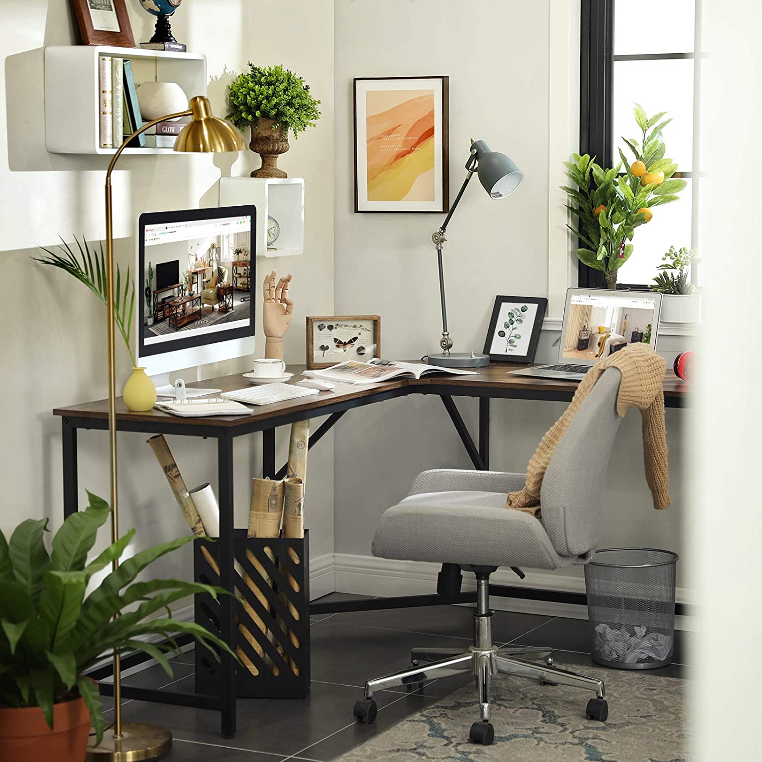 Nancy's Lenox Hill 2 Corner desk - Work table - Office table - Desks - Brown/Greige - Black - 149 x 149 x 75 cm