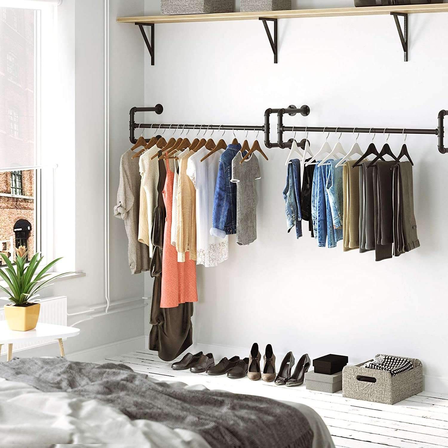 Nancy's Sonora Industrial Coat Rack - 2 Clothes Rails on the Wall - Clothes Rail - Black - 110 x 30 x 29.3 cm