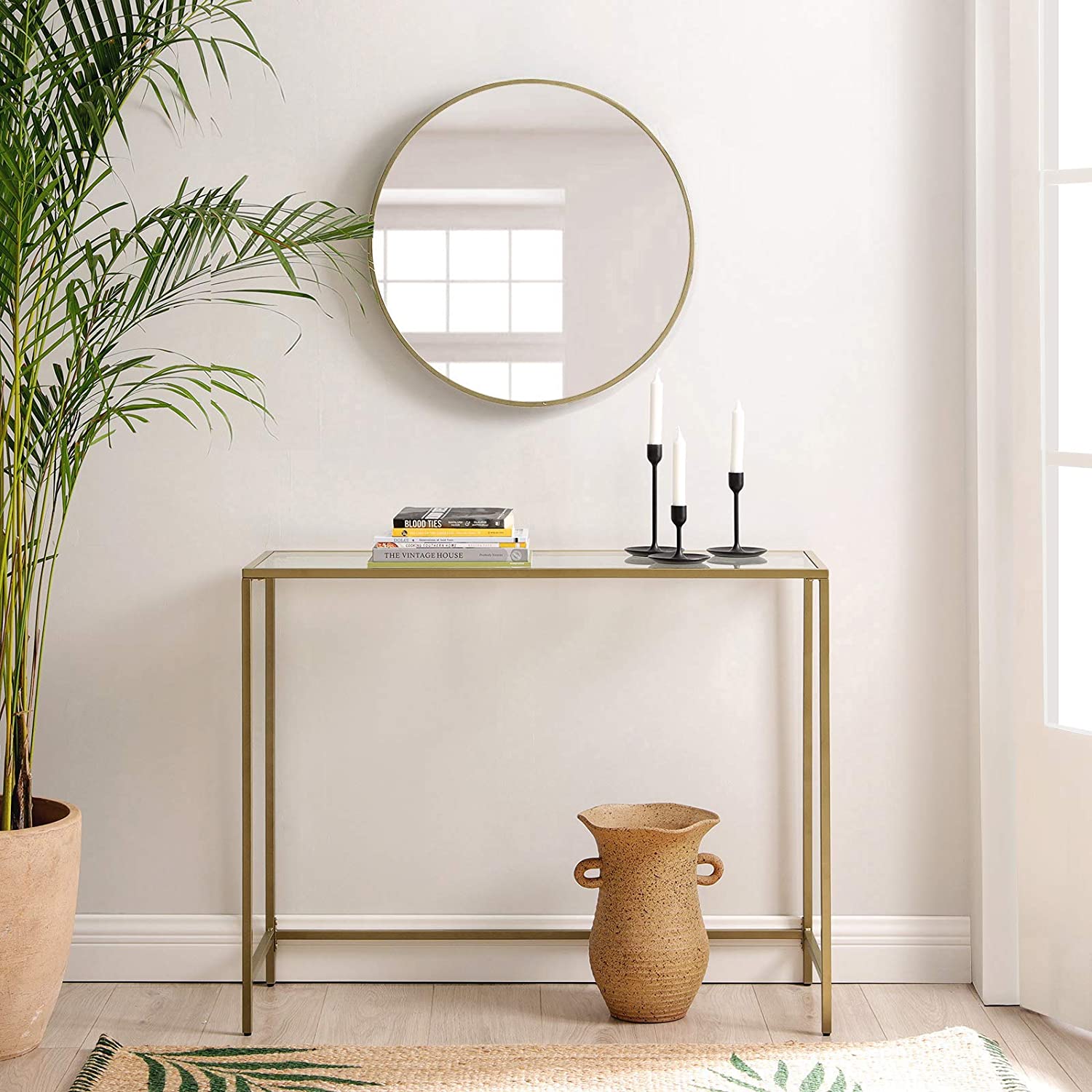 Nancy's Brighton Sidetable - Rechthoekige Glazen Tafel - Goud - Staal - Bijzettafel - Verstelbare Poten - 100 x 35 x 80 cm