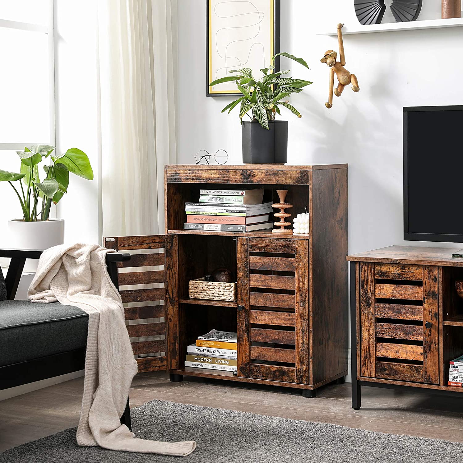 Nancy's Oakland Bijzetkast - Commode Kasten - Industriële Opberkast - Badkamerkast - Kast met 4 Planken en 2 Deuren - 60 x 30 x 80 cm