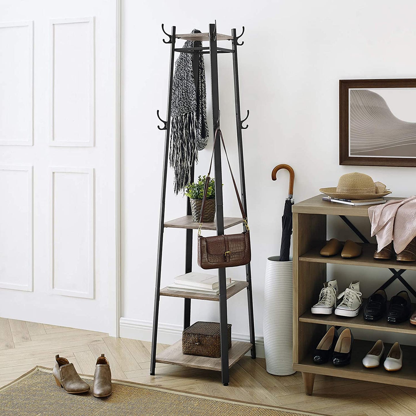 Nancy's Bremerton Coat Rack Standing - Coat Racks - Industrial - Metal - Wood - Gray - 45 x 45 x 181 cm