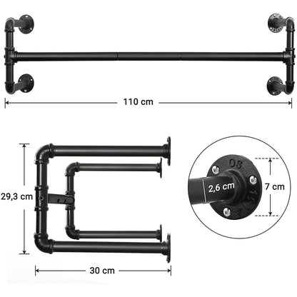 Nancy's Sonora Industrial Coat Rack - 2 Clothes Rails on the Wall - Clothes Rail - Black - 110 x 30 x 29.3 cm