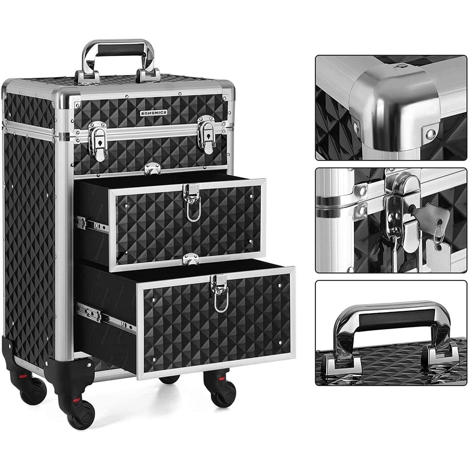 Nancy's Cosmetica Koffer - Make-up koffer - Sieraden Opberger op Wielen - Make Up Trolley - Zwart