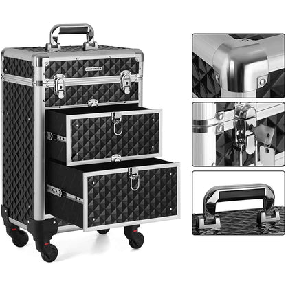 Nancy's Cosmetica Koffer - Make-up koffer - Sieraden Opberger op Wielen - Make Up Trolley - Zwart