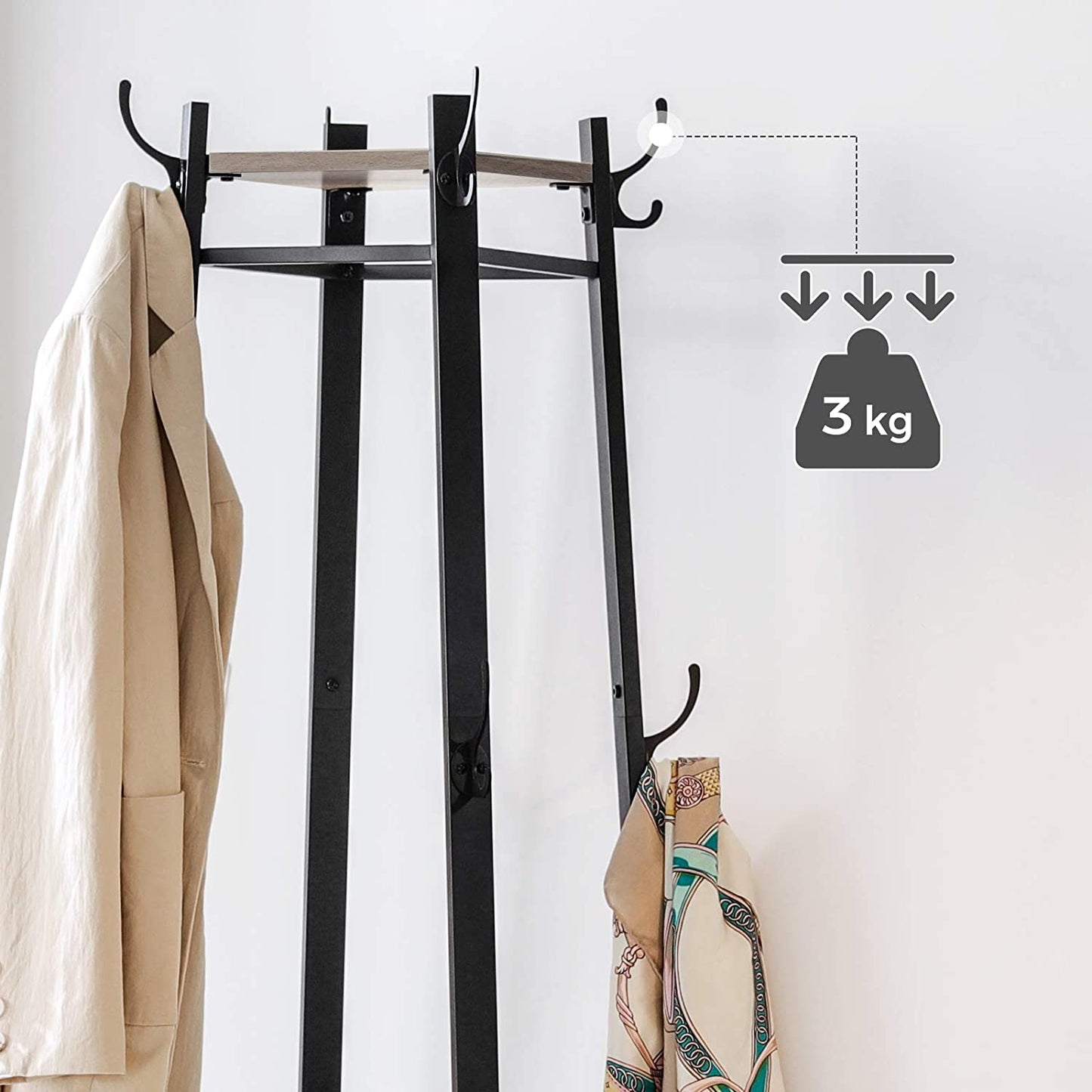 Nancy's Bremerton Garderoberek - Staande Kapstok - Grijs / Zwart - ± 45 x 45 x 180 cm