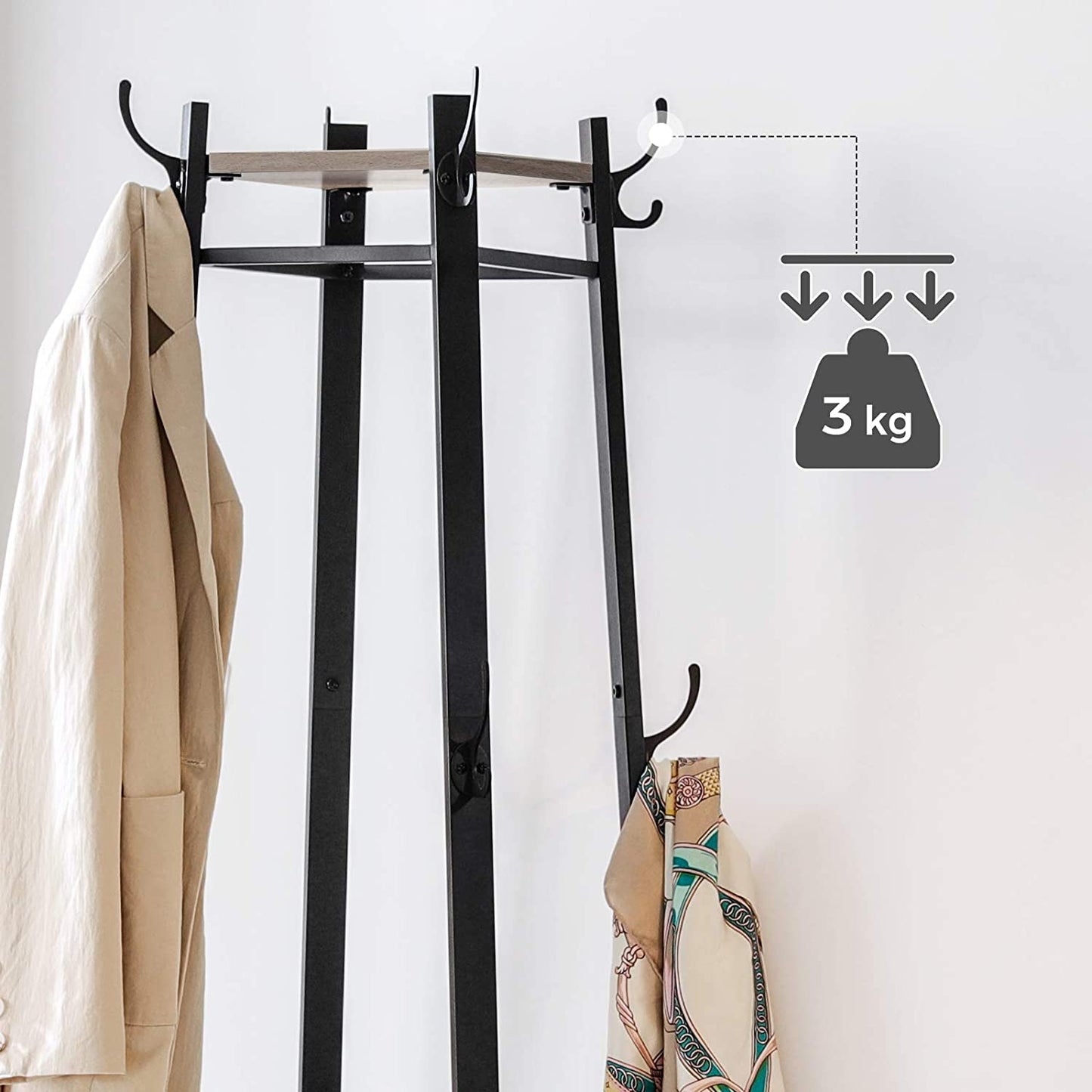 Nancy's Bremerton Coat Rack Standing - Porte-manteaux - Industriel - Métal - Bois - Gris - 45 x 45 x 181 cm